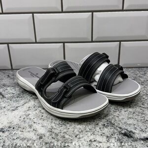 Clarks Womens 7 Breeze Piper Sandals Black Cloudsteppers Adjustable Slide Sporty